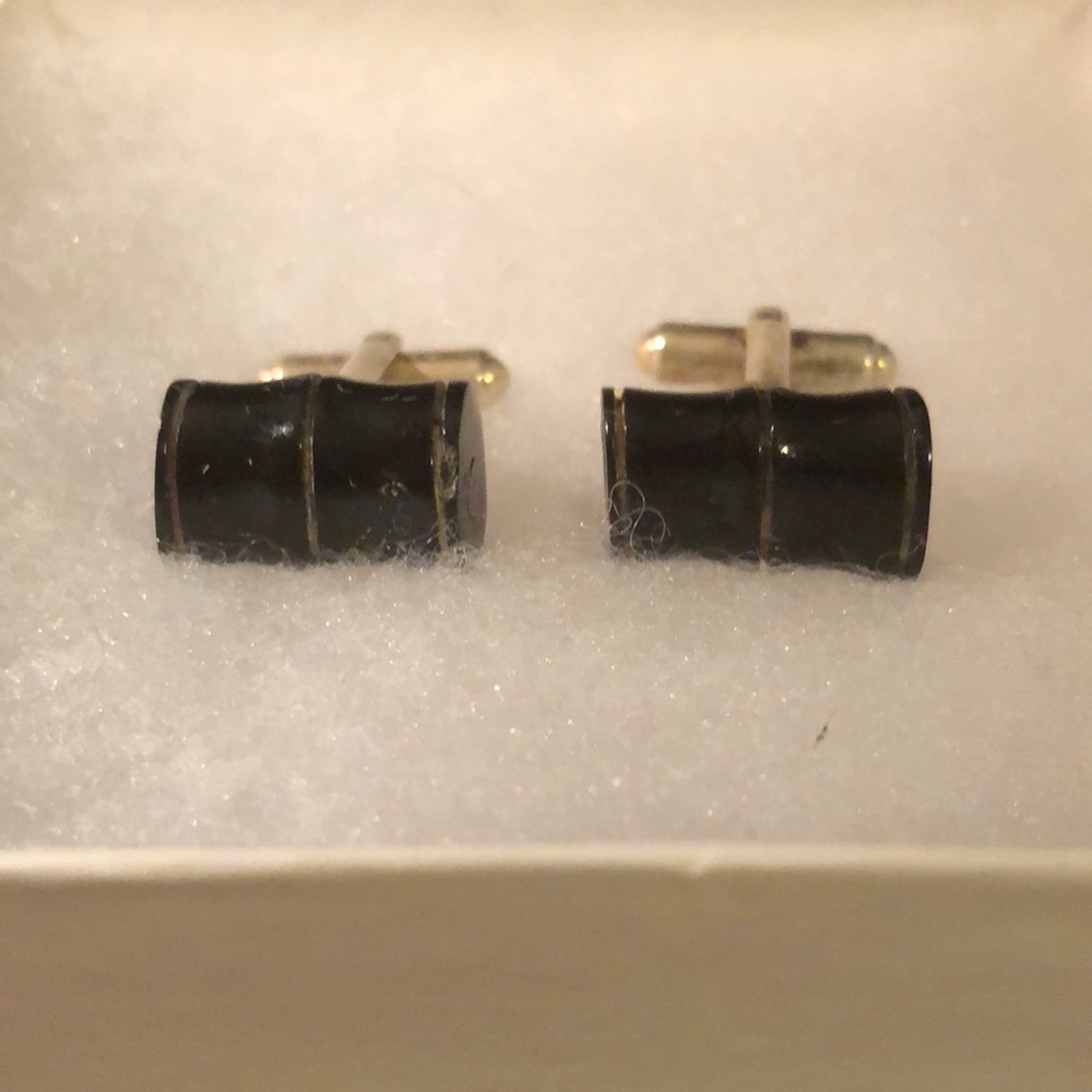 VTG STERLING AND BAKELITE (?) CUFFLINKS.